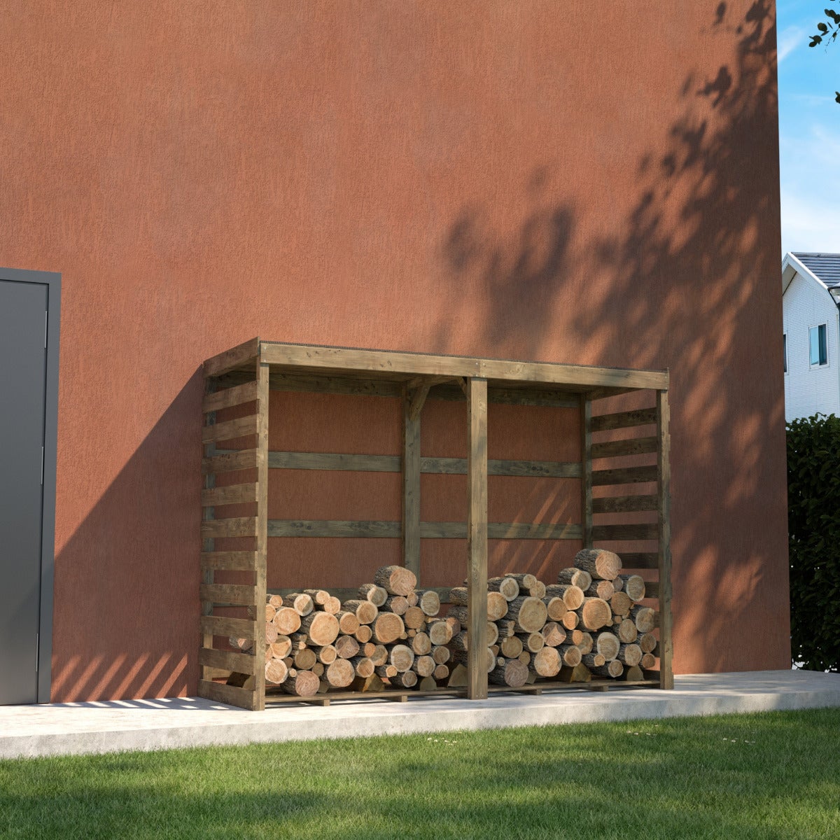 Haardhout Berging Columbus XL met Bitumen Dak 238 cm