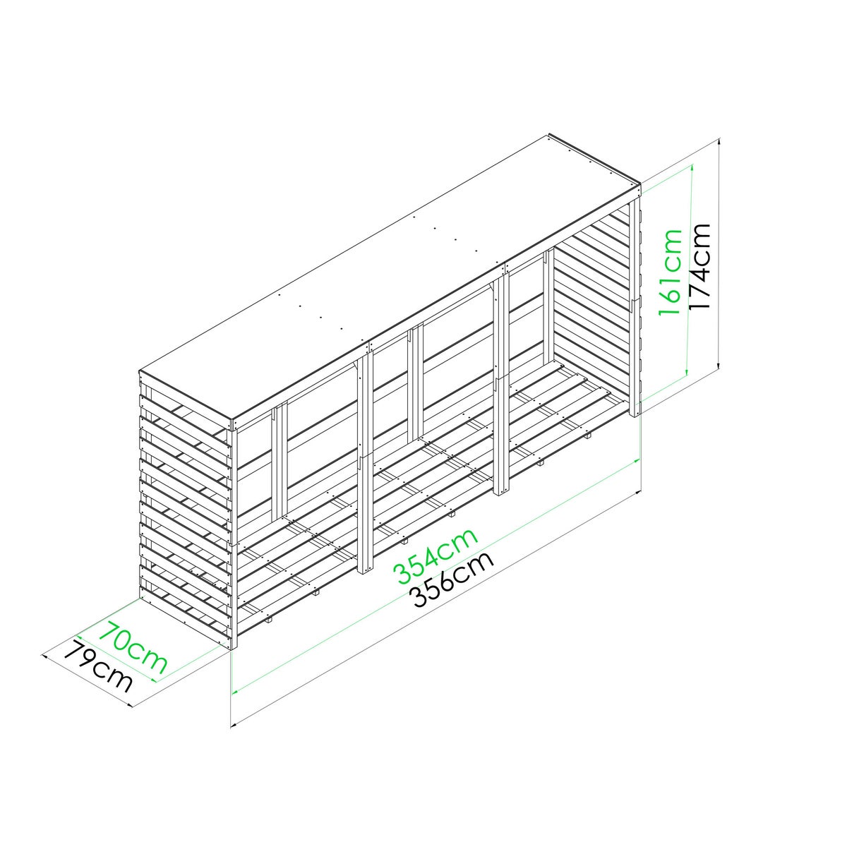Haardhout Berging Colombus XXL met Bitumen Dak 356 cm