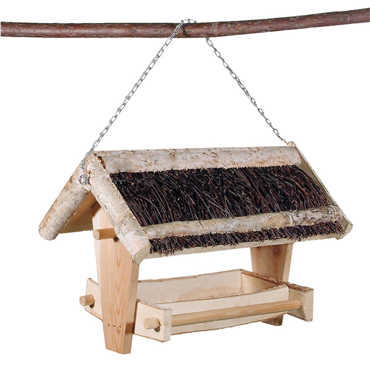 Vogelvoederhuis Hangend Berkenhout met Kreupelhouten Dak