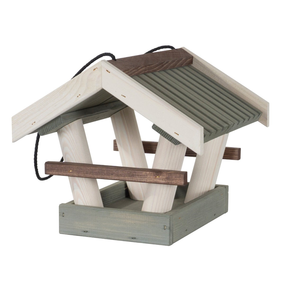 Vogelvoederhuis Hangend met Koord - Grey Moss met Walnoot Accenten