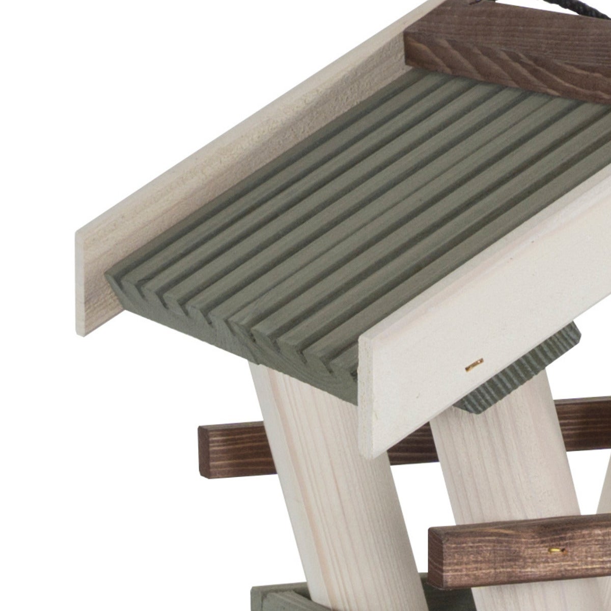 Vogelvoederhuis Hangend met Koord - Grey Moss met Walnoot Accenten