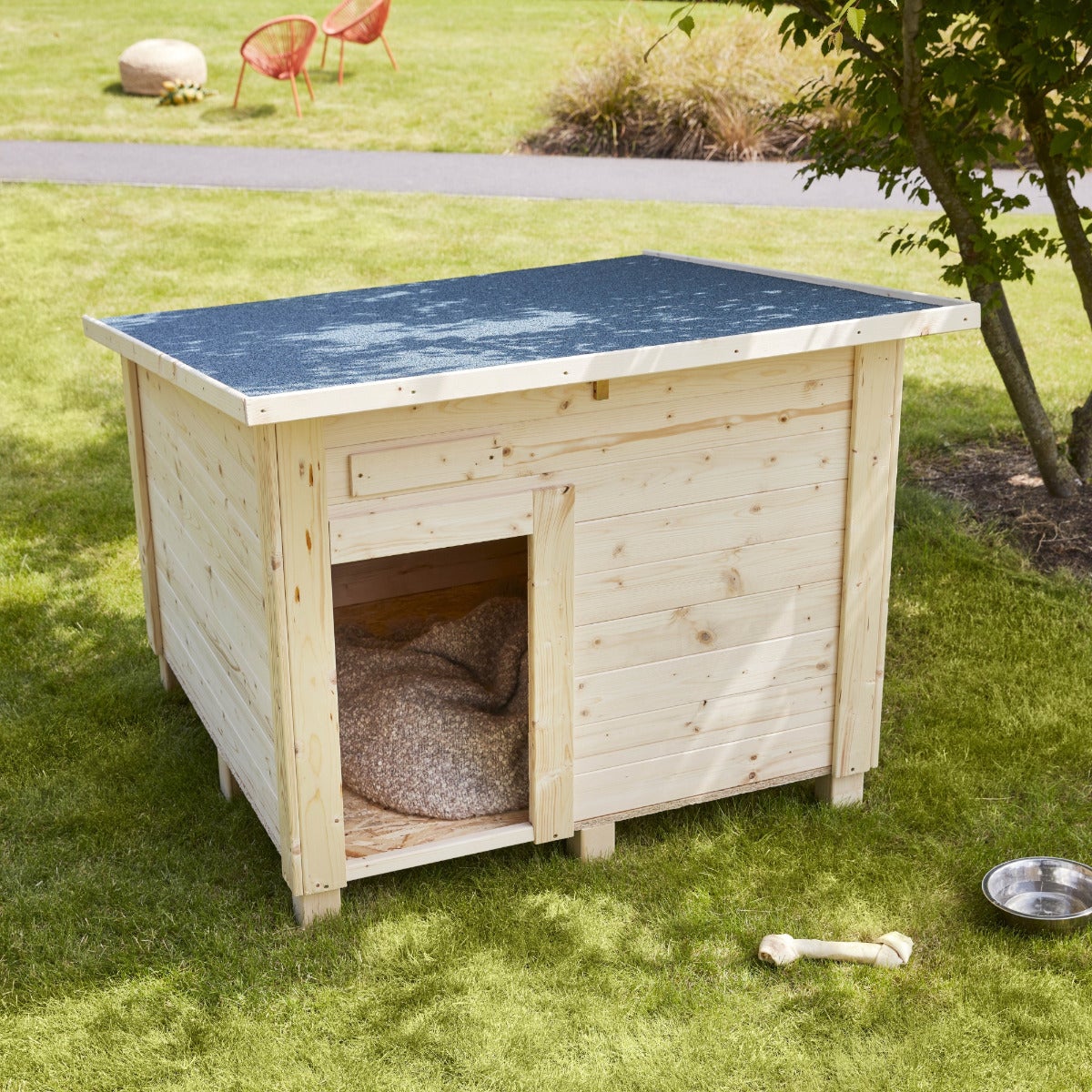 Hondenhok Milou Hout met Dakleer - Klein 73 x 50 cm