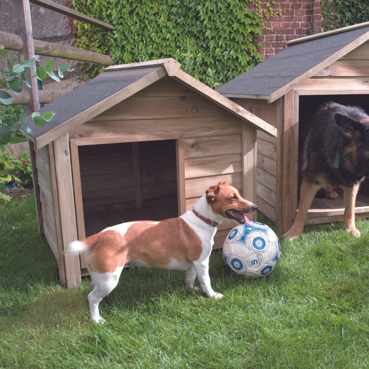 Hondenhok Willow Puntdak met Dakleer Hout - Klein 90 x 80 cm