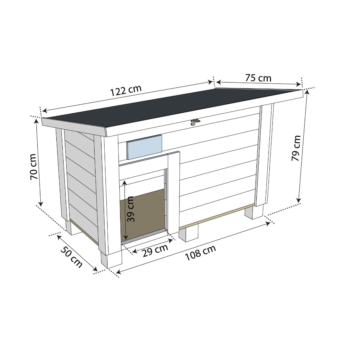 Hondenhok Pongo Hout met Dakleer - Klein 108 x 50 cm