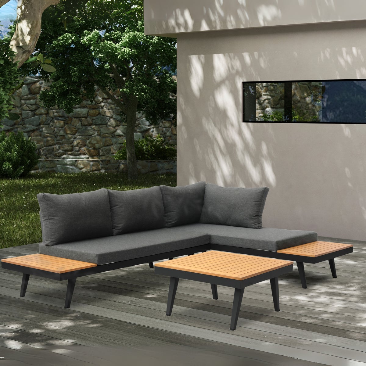 Costa Loungeset Zwart Aluminium 4-delig met Kussens