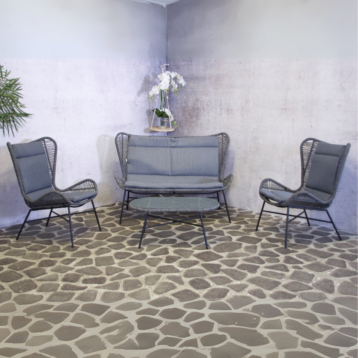 Rome Loungeset Antraciet 4-Delig met Kussens