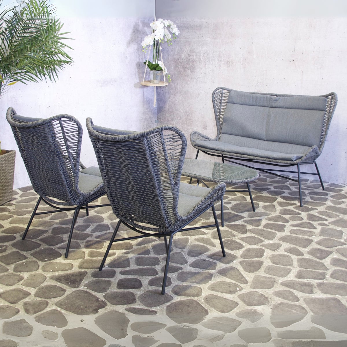 Rome Loungeset Antraciet 4-Delig met Kussens