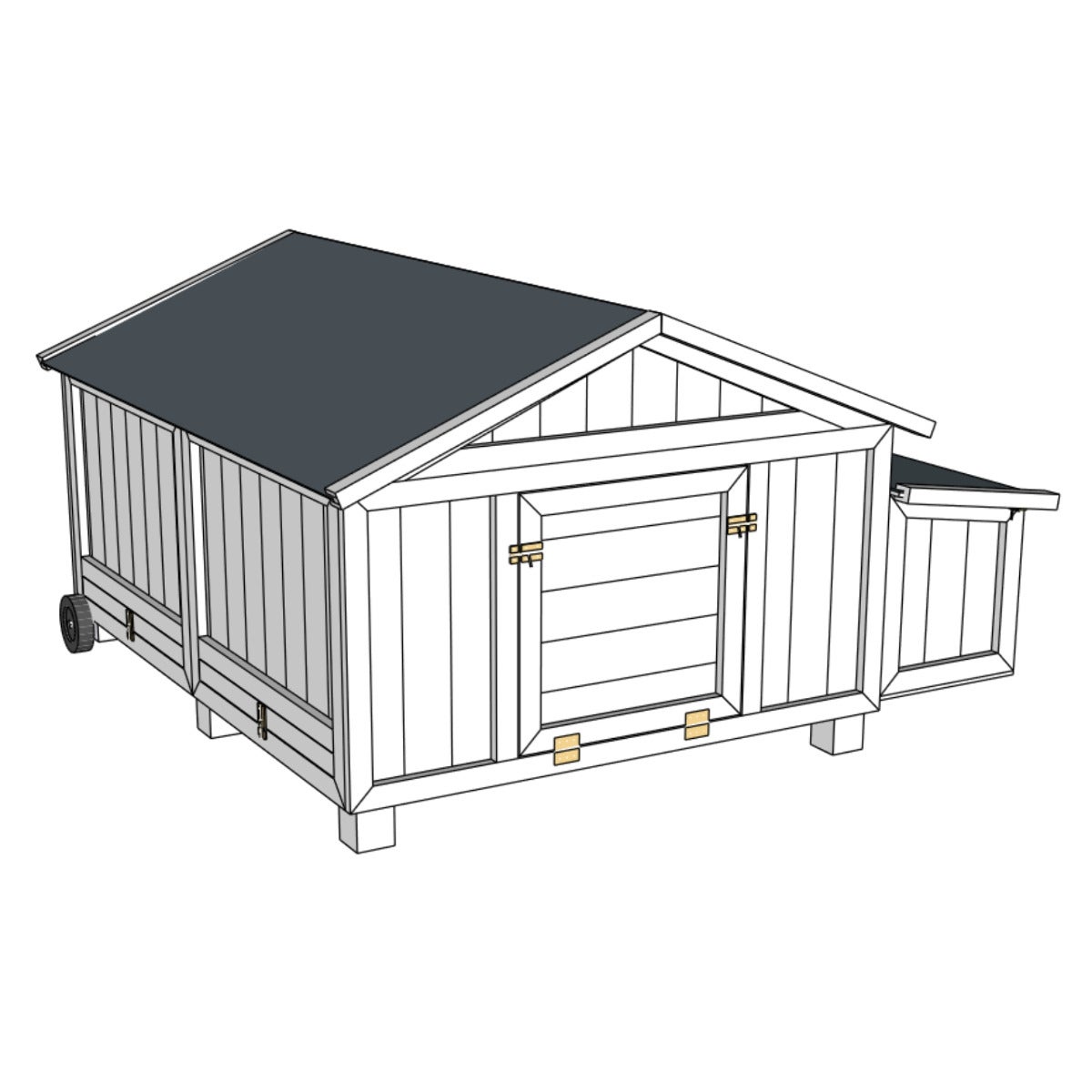 Mobiel Kippenhok met Wielen en Bitumen Dak 150 x 110 cm