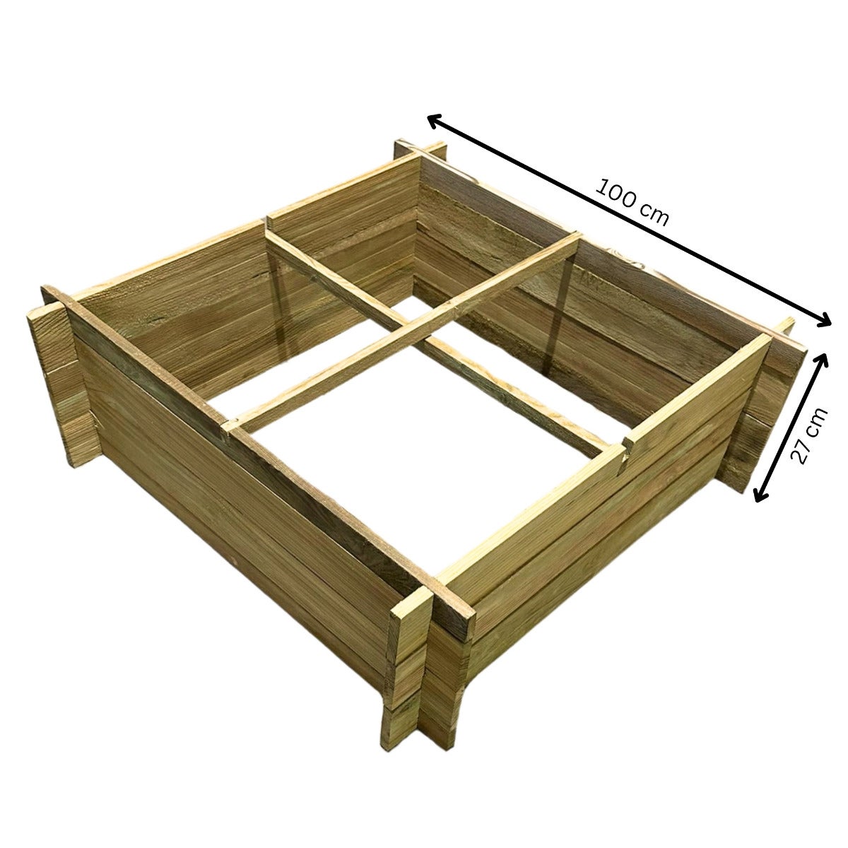 Moestuinbak met 4 Vakken en Worteldoek Geïmpregneerd 100 x 100 x 27 cm