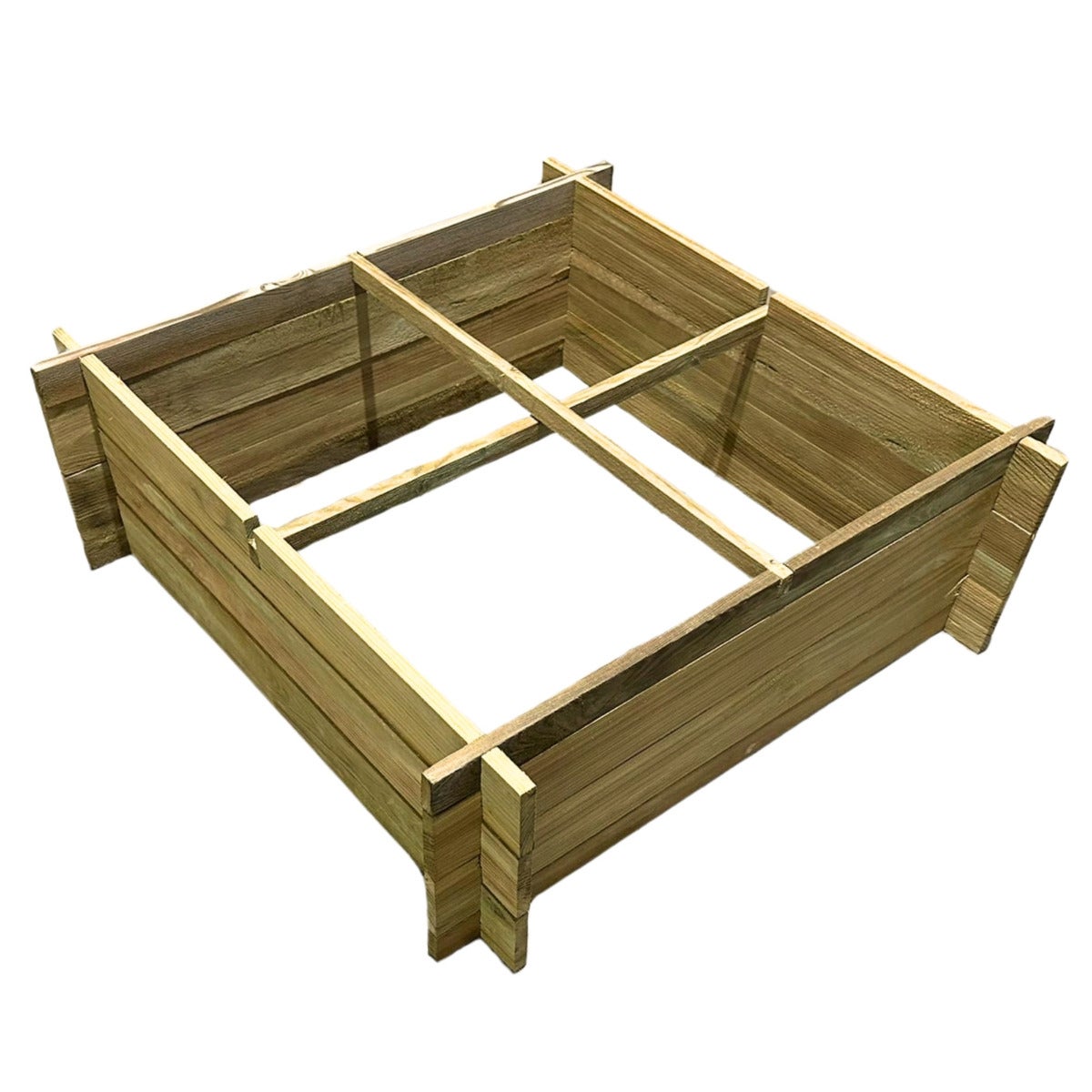 Moestuinbak met 4 Vakken en Worteldoek Geïmpregneerd 100 x 100 x 27 cm