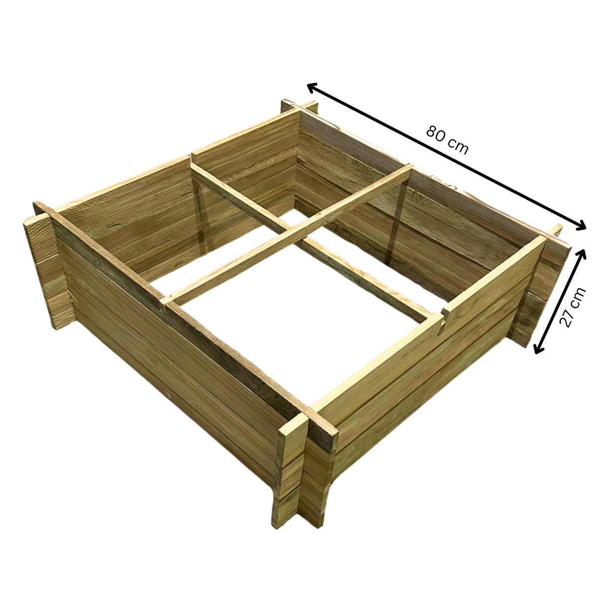 Moestuinbak met 4 Vakken en Worteldoek Geïmpregneerd 80 x 80 x 27 cm