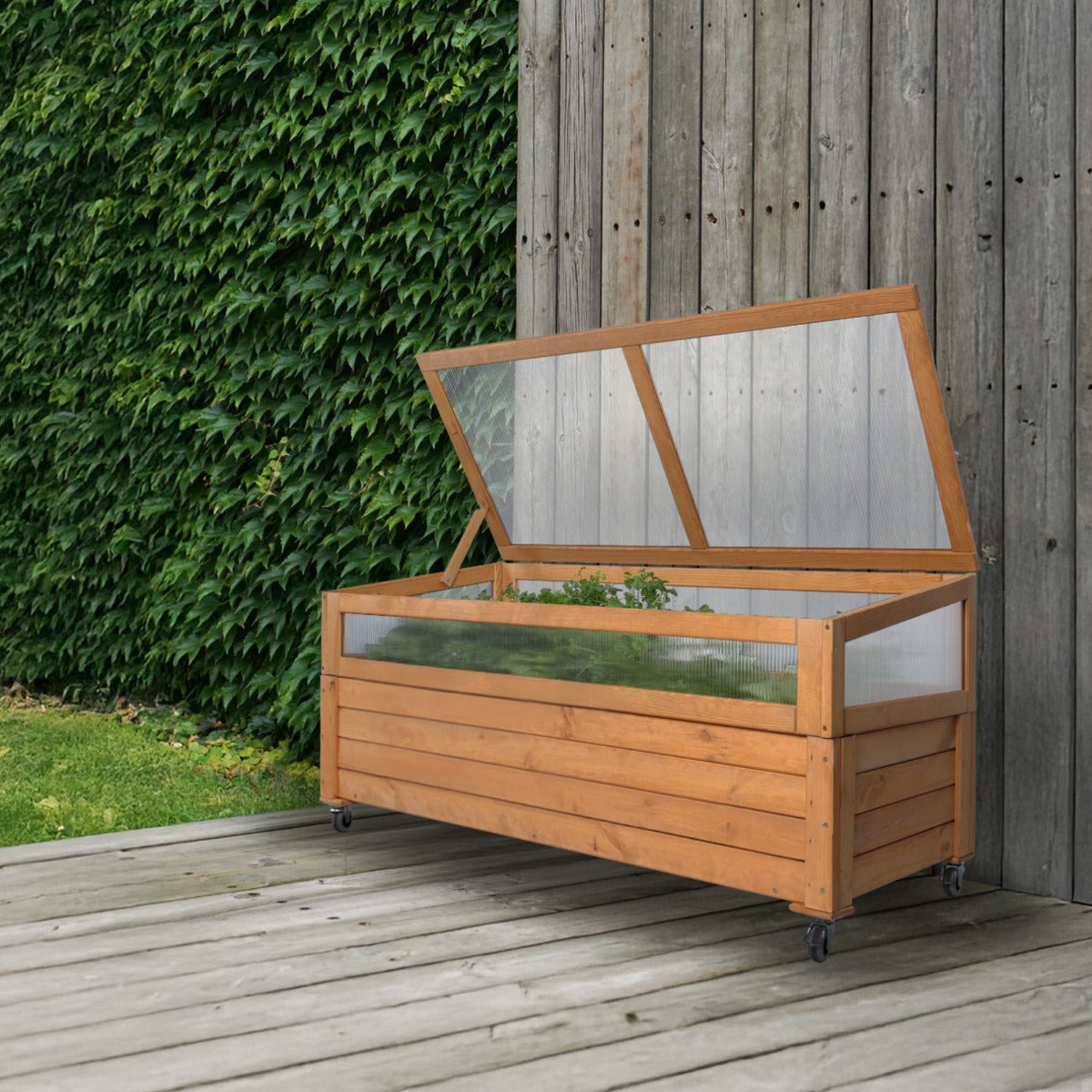 Kweekbak met Kas Deksel op Wielen Eikenlook 118 x 52 x 59 cm