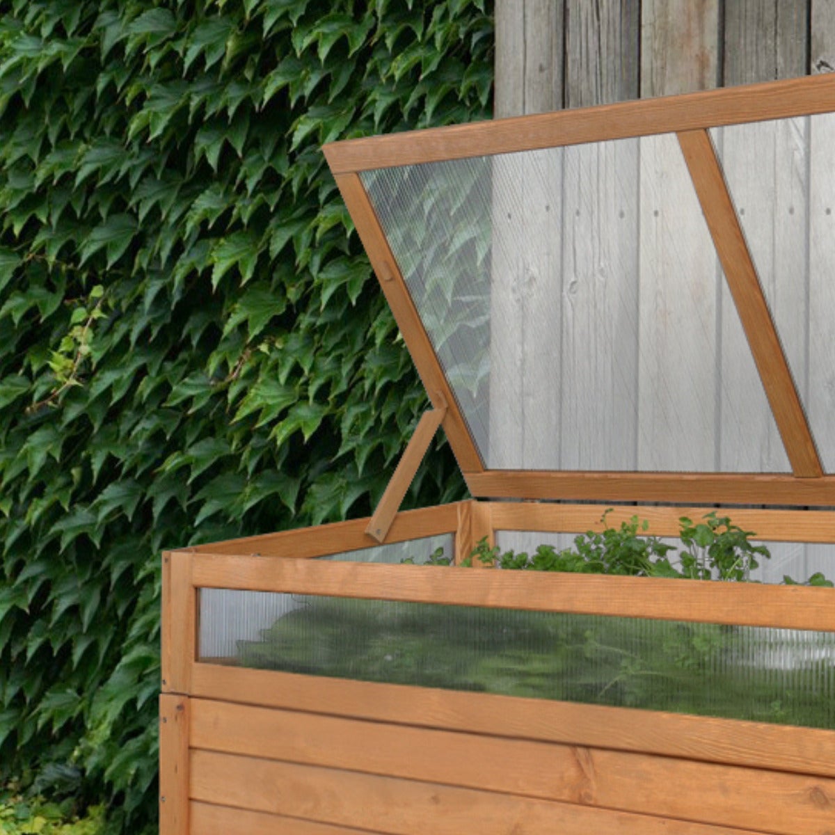 Kweekbak met Kas Deksel op Wielen Eikenlook 118 x 52 x 59 cm