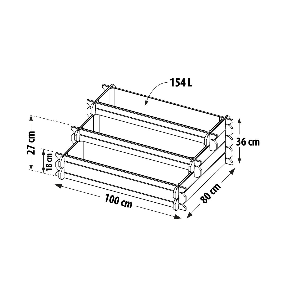 Plantenbak 3 Verdiepingen met Worteldoek Grenen 80 x 100 cm