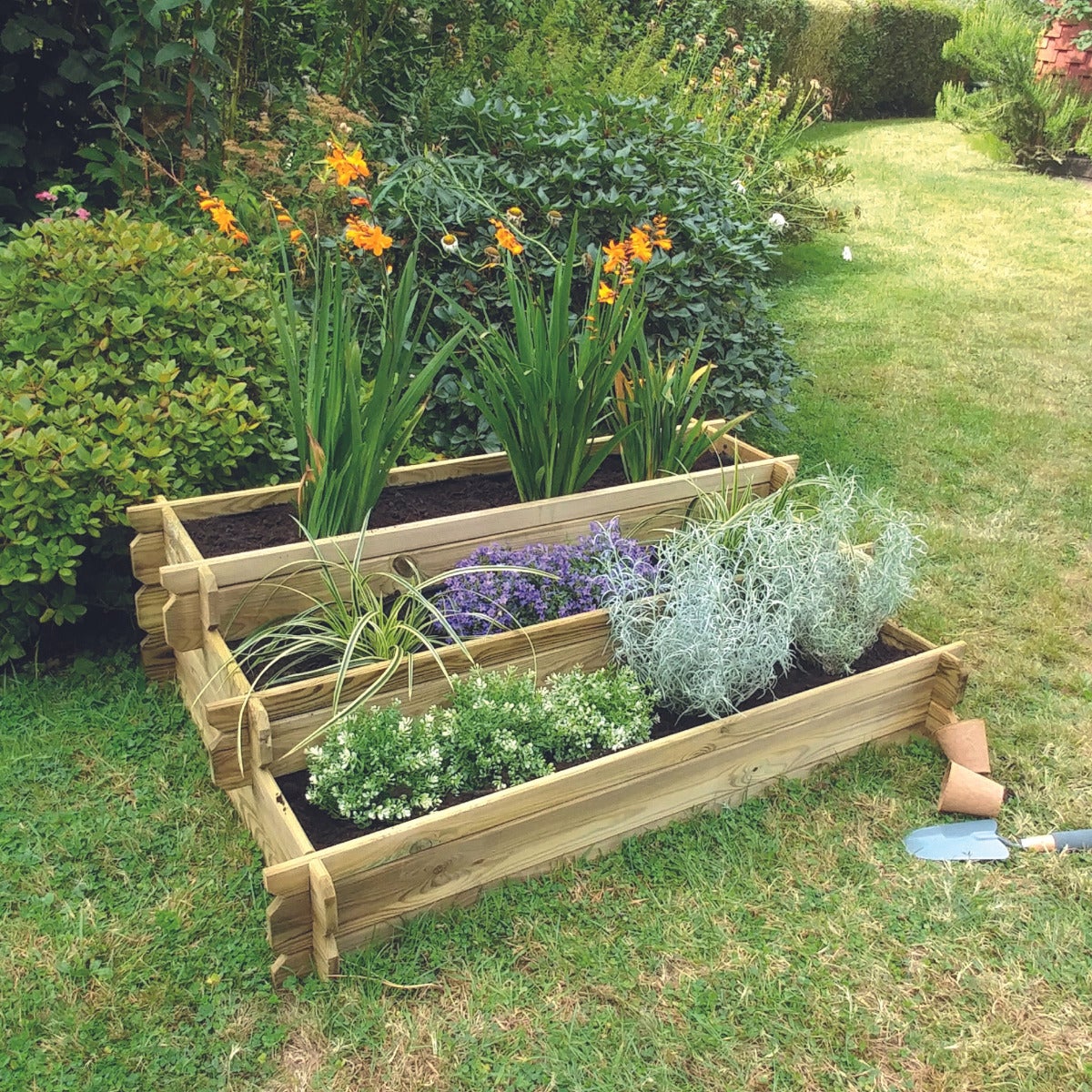 Plantenbak 3 Verdiepingen met Worteldoek Grenen 80 x 100 cm