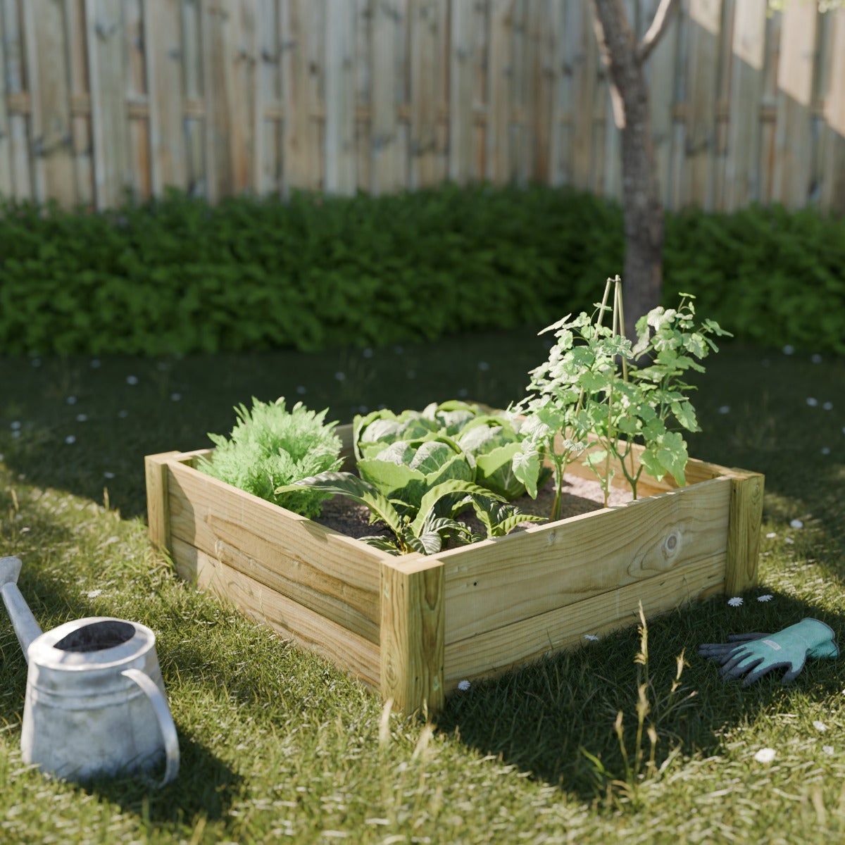 Moestuinbed met Hoekpalen en Worteldoek Geïmpregneerd 120 x 120 x 27 cm