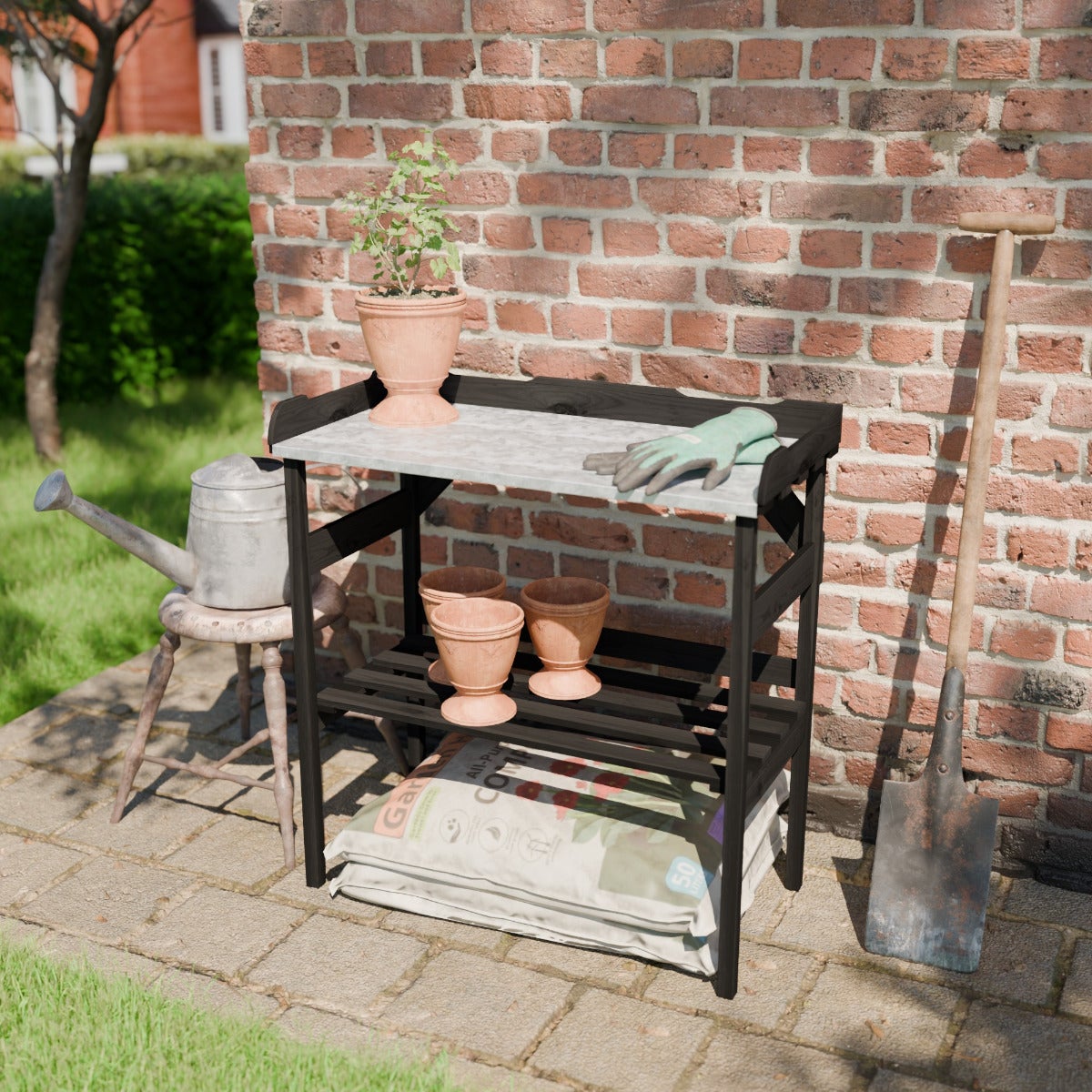 Oppottafel Verzinkt Werkblad Zwart Grenenhout 82 x 38 cm