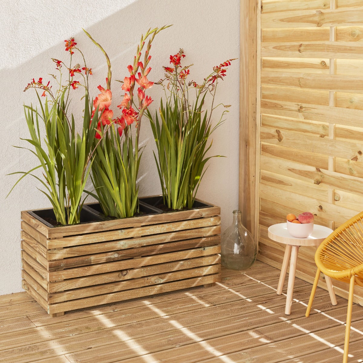 Plantenbak Grenen met 3 Binnenbakken 90 x 40 cm