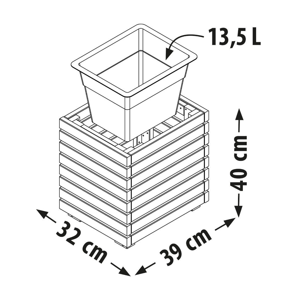 Plantenbak met Binnenbak Grenen 40 x 39 cm