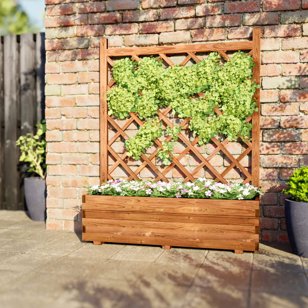 Plantenbak met Klimrek en Worteldoek Bruin Grenen 120 x 40 cm