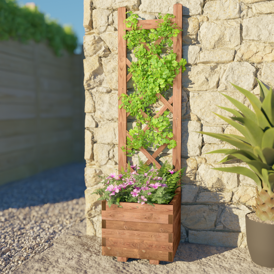 Plantenbak met Klimrek en Worteldoek Bruin Grenen 40 x 40 cm