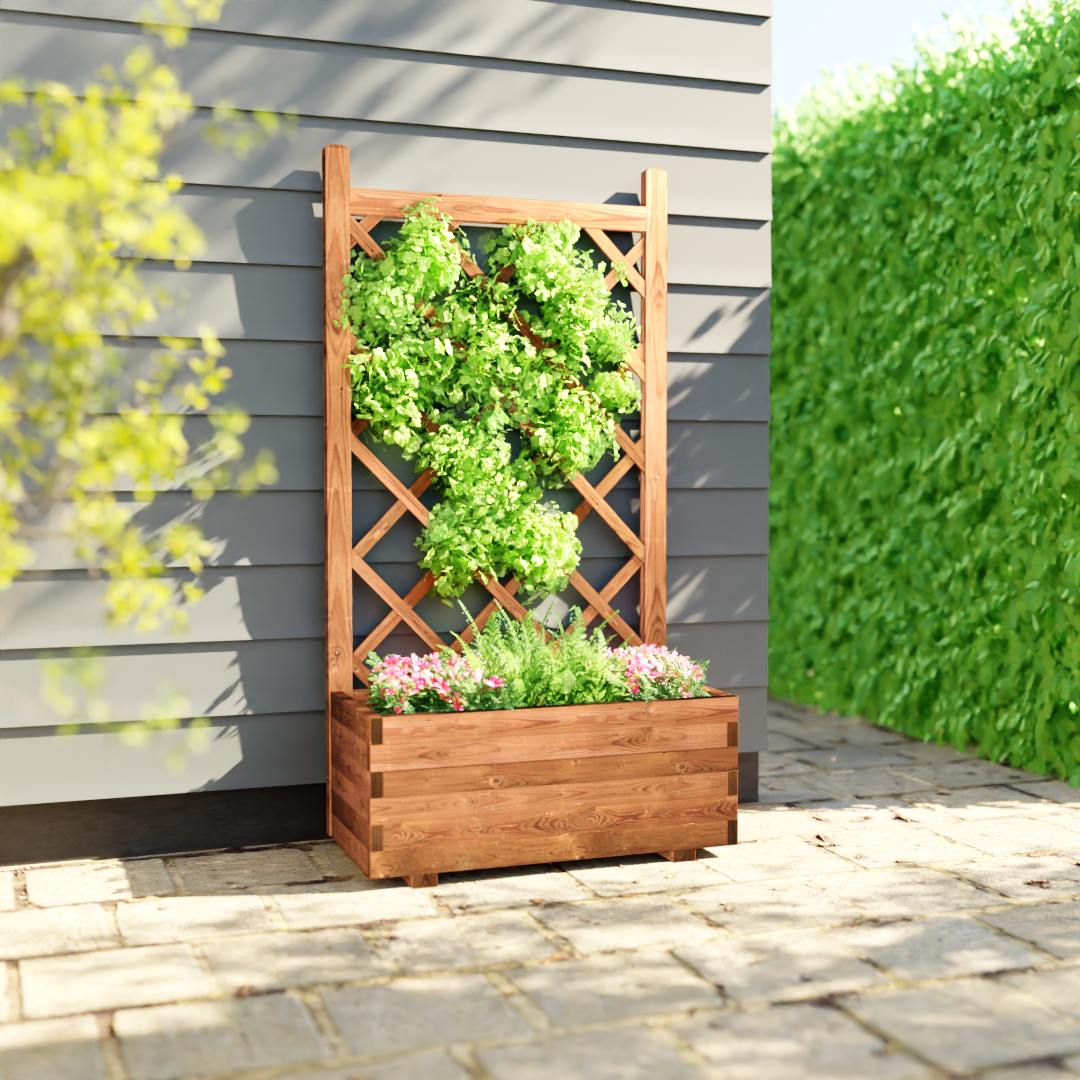 Plantenbak met Klimrek en Worteldoek Bruin Grenen 80 x 40 cm