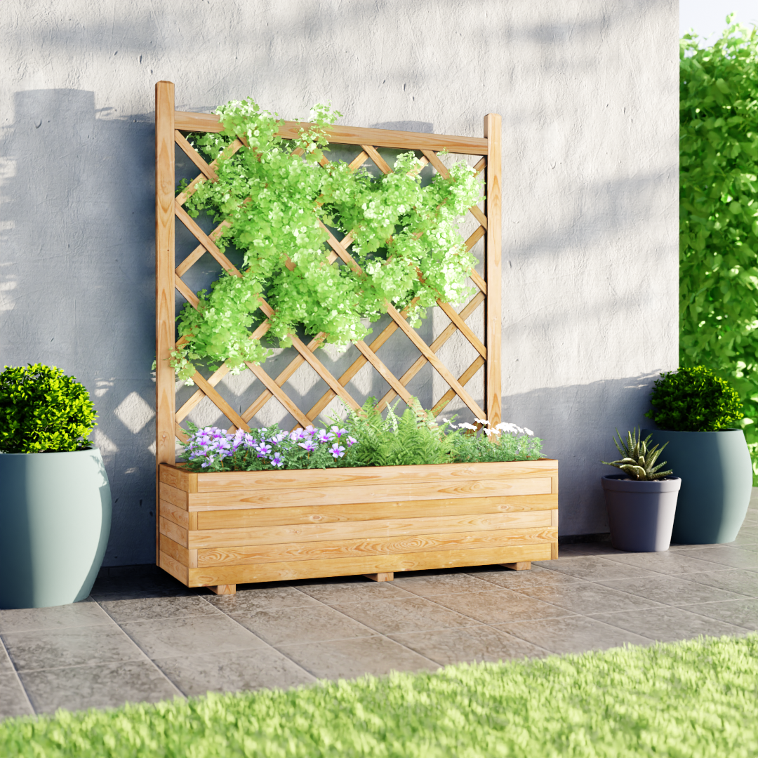 Plantenbak met Klimrek en Worteldoek Grenen 120 x 40 cm