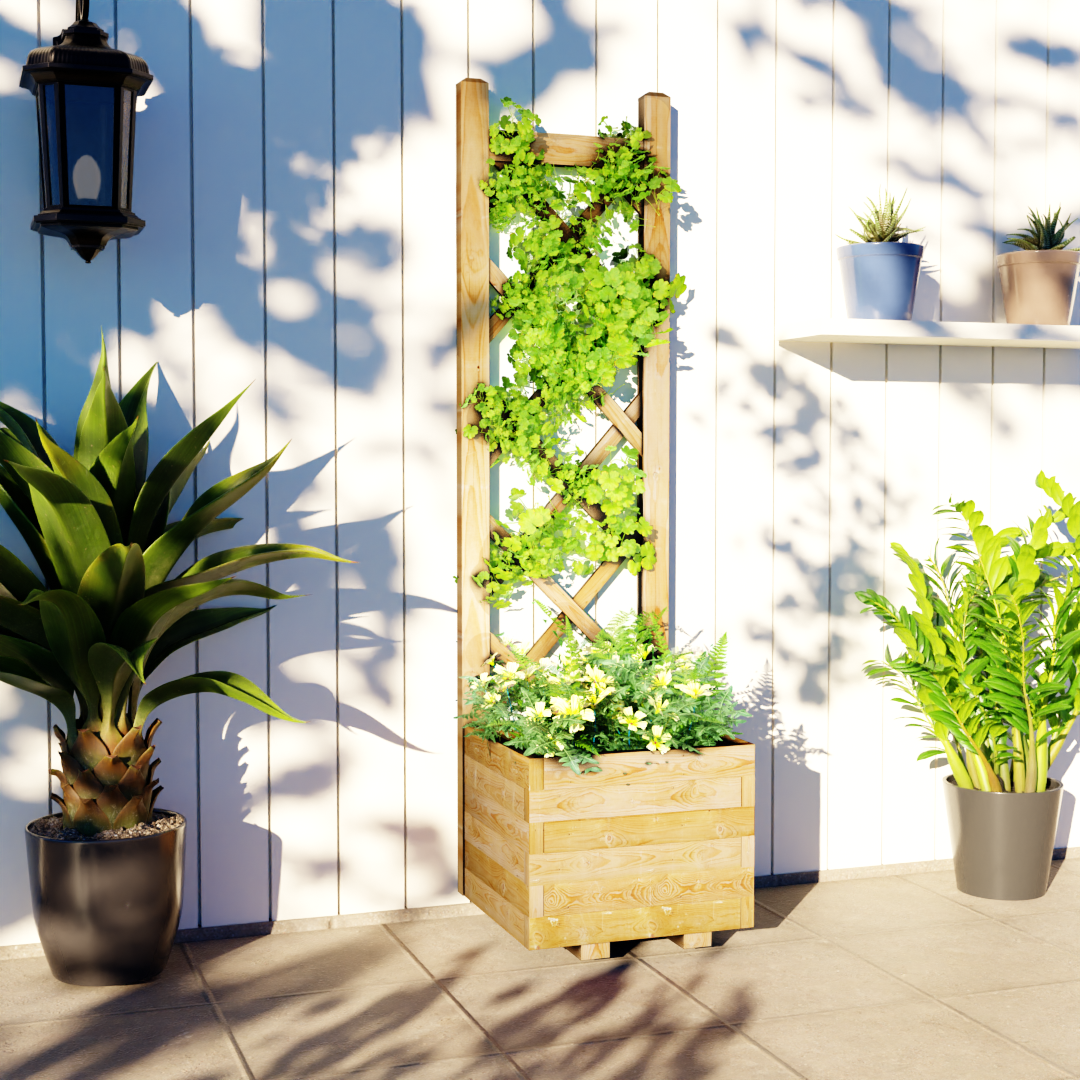 Plantenbak met Klimrek en Worteldoek Grenen 40 x 40 cm