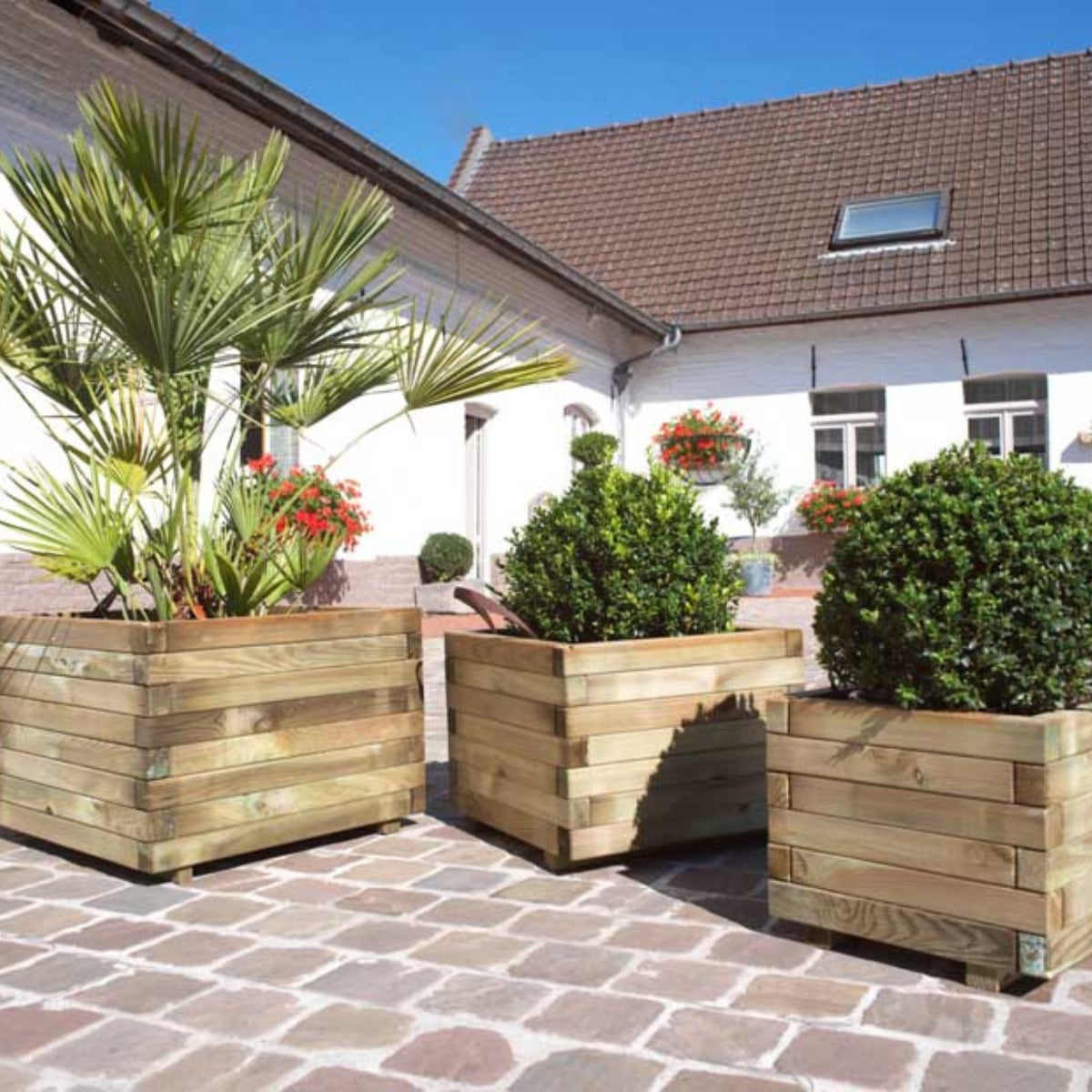 Set van 3 Plantenbakken met Worteldoek Grenen 40/50/60 cm