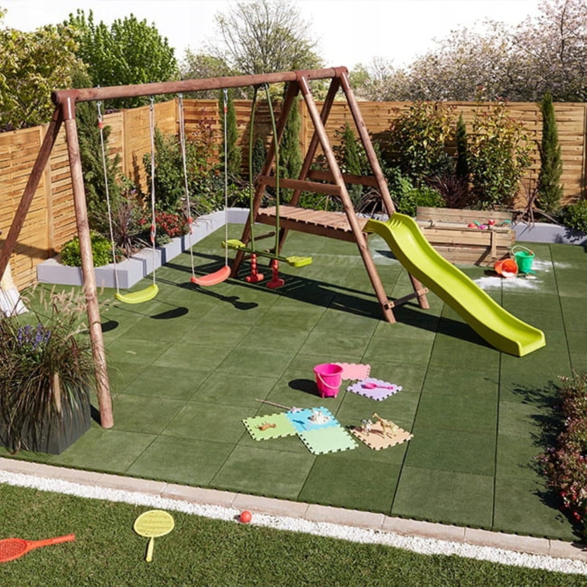 Rubber Tegel Groen Schokabsorberend en Antislip - 40 x 40 x 2,5 cm