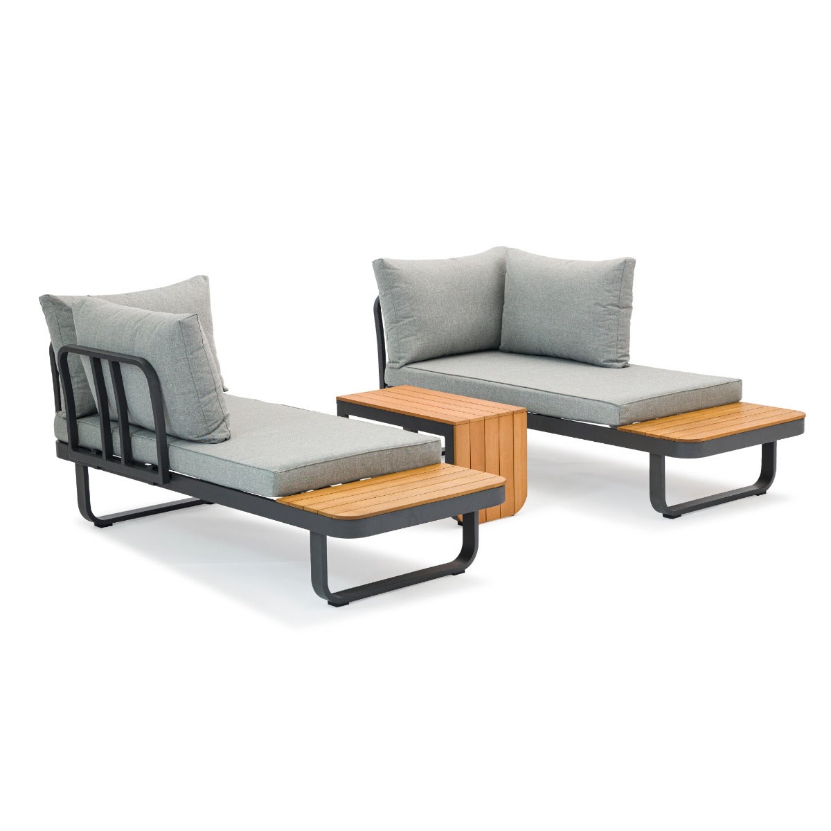 Samos Lounge Tuinset Grijs Aluminium Acacia Multi-Functioneel met Zitkussens en Tafel