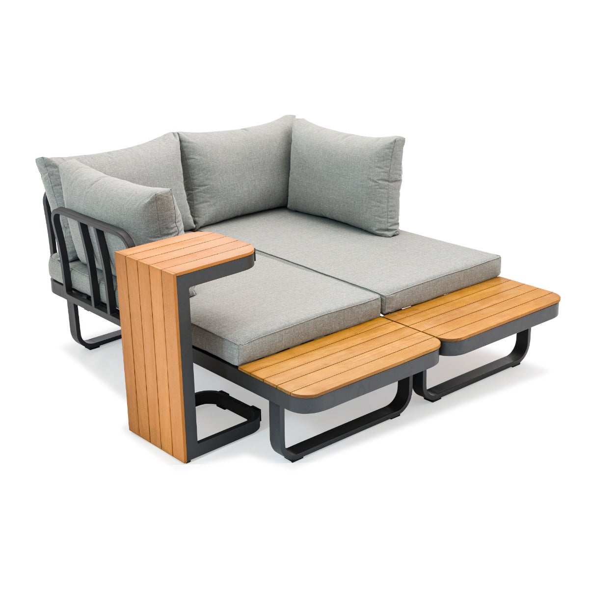 Samos Lounge Tuinset Grijs Aluminium Acacia Multi-Functioneel met Zitkussens en Tafel