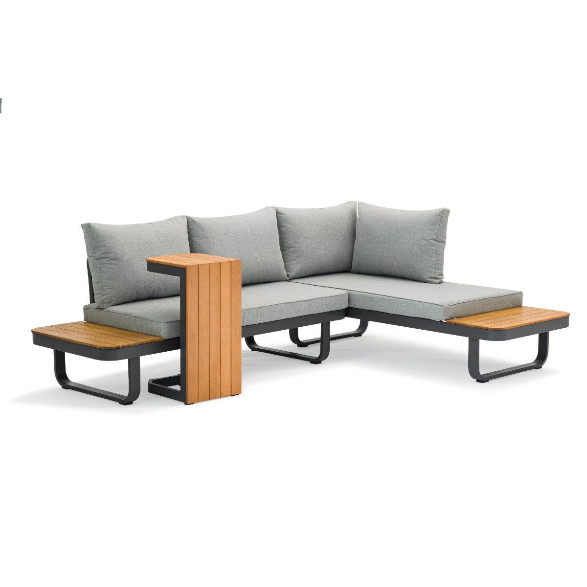 Samos Lounge Tuinset Grijs Aluminium Acacia Multi-Functioneel met Zitkussens en Tafel