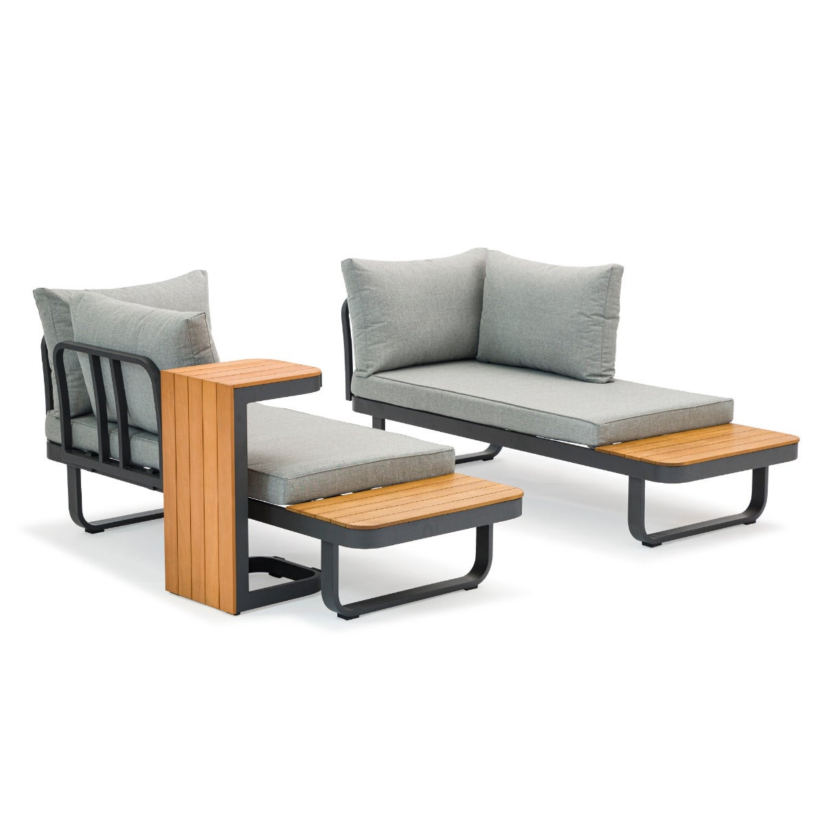 Samos Lounge Tuinset Grijs Aluminium Acacia Multi-Functioneel met Zitkussens en Tafel