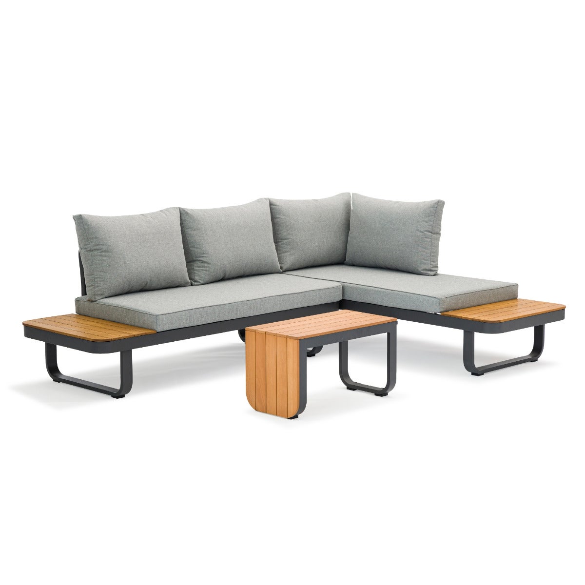 Samos Lounge Tuinset Grijs Aluminium Acacia Multi-Functioneel met Zitkussens en Tafel