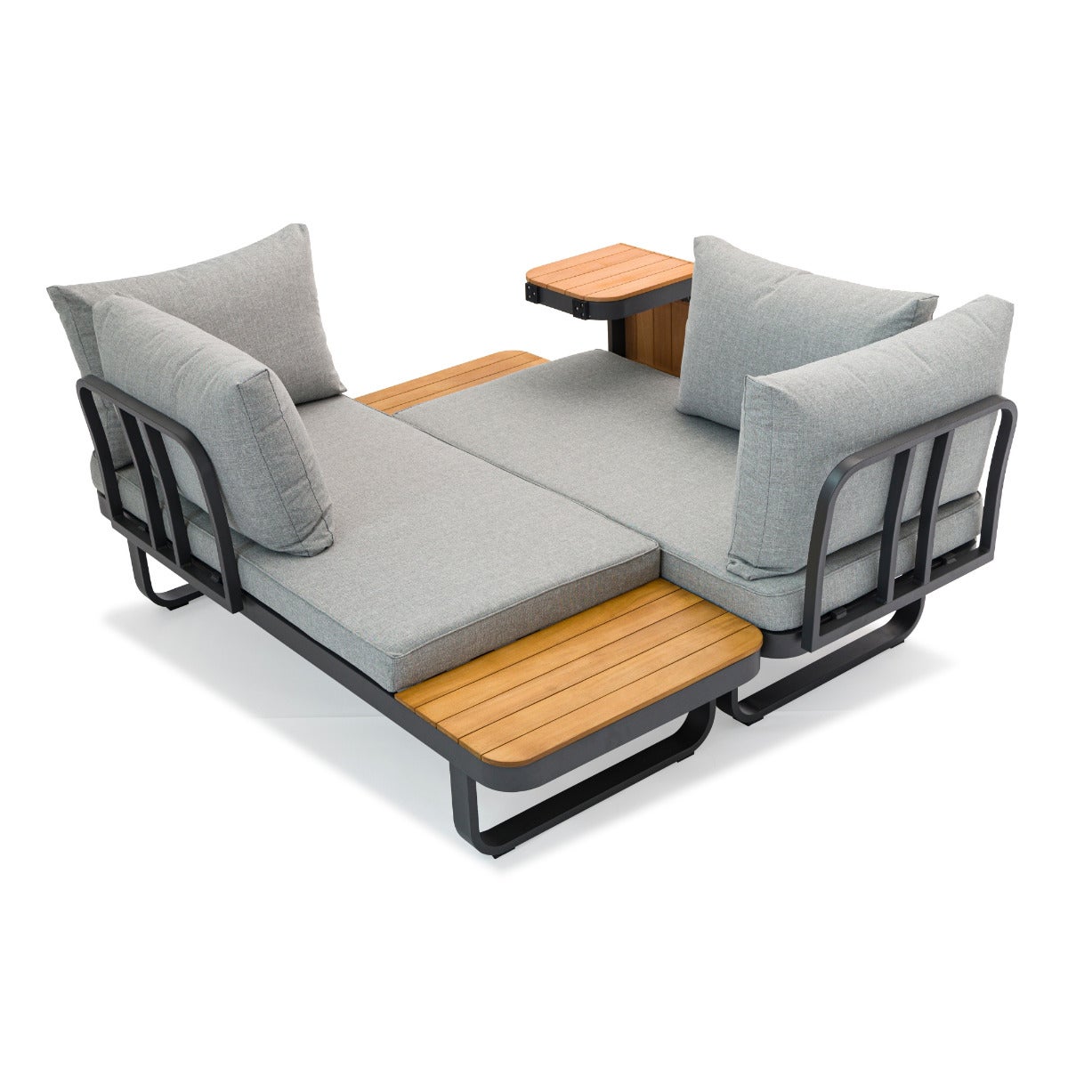 Samos Lounge Tuinset Grijs Aluminium Acacia Multi-Functioneel met Zitkussens en Tafel