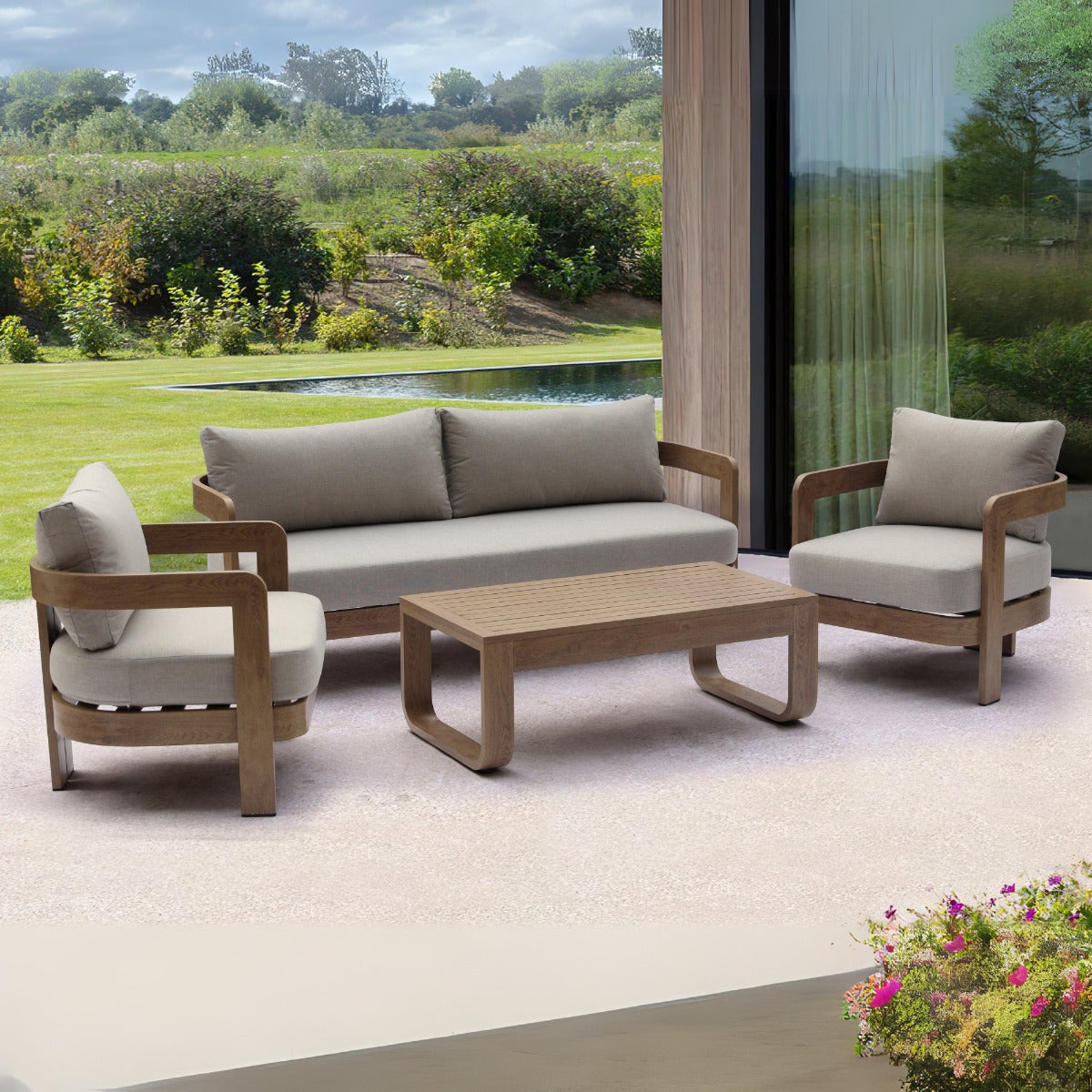 Santiago Lounge Tuinset Aluminium 4-Delig met Zitkussens - Naturel