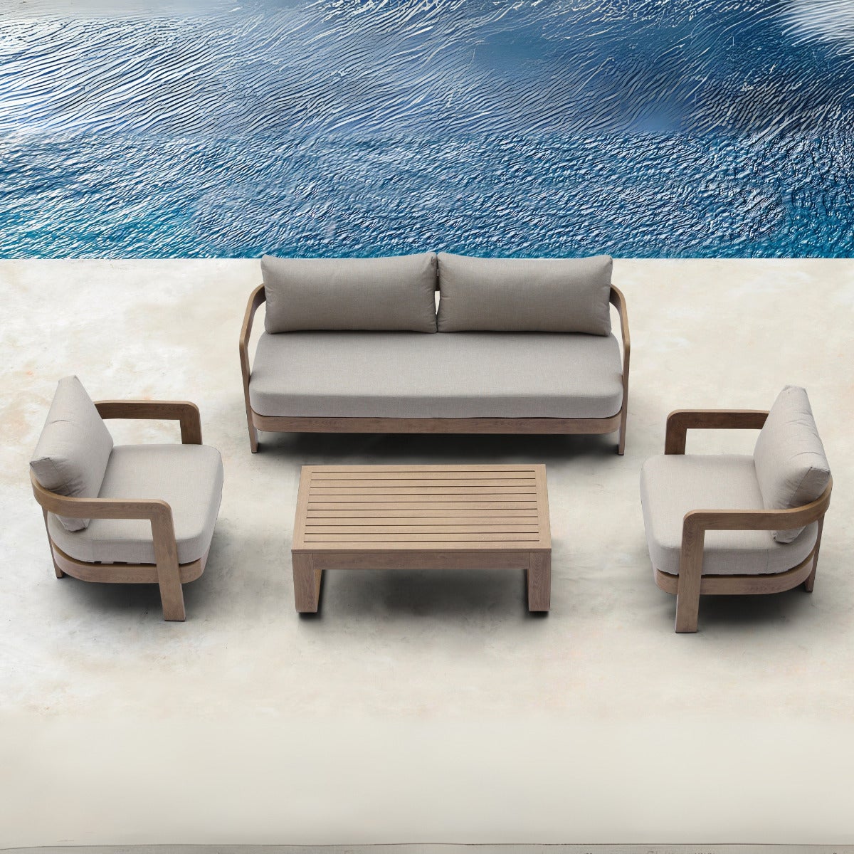 Santiago Lounge Tuinset Aluminium 4-Delig met Zitkussens - Naturel