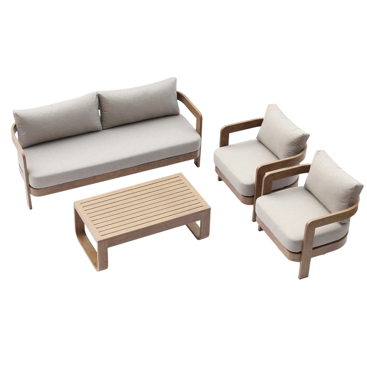 Santiago Lounge Tuinset Aluminium 4-Delig met Zitkussens - Naturel