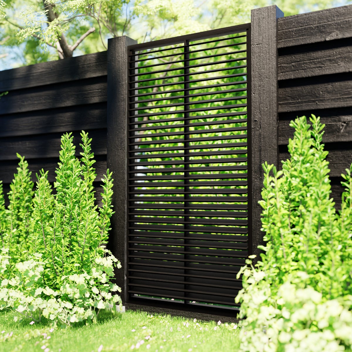 Tuinscherm Louvre Zwart Recht Grenen 90 x 180 cm