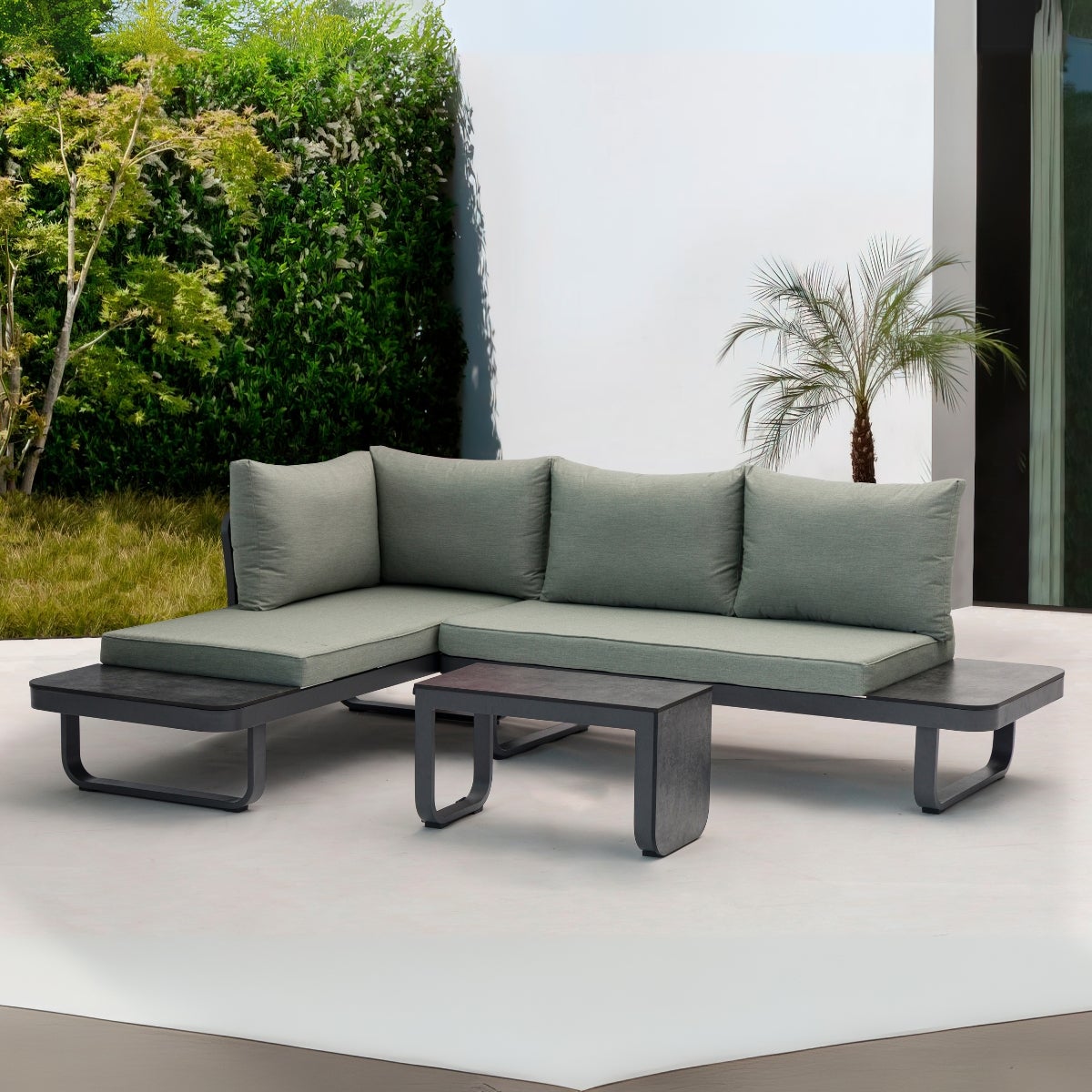 Palmos Lounge Tuinset Groen Aluminium Multi-Functioneel met Zitkussens en Tafel