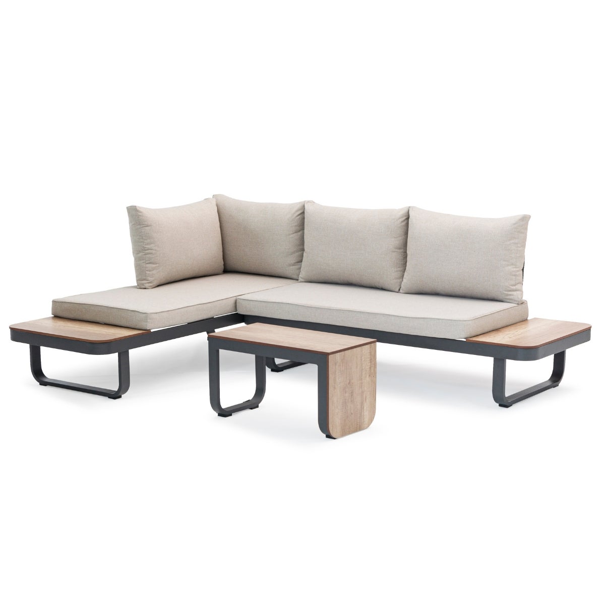 Palmos Lounge Tuinset Taupe Aluminium Multi-Functioneel met Zitkussens en Tafel