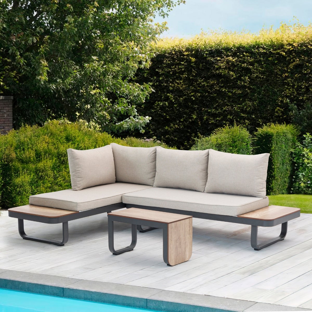 Palmos Lounge Tuinset Taupe Aluminium Multi-Functioneel met Zitkussens en Tafel