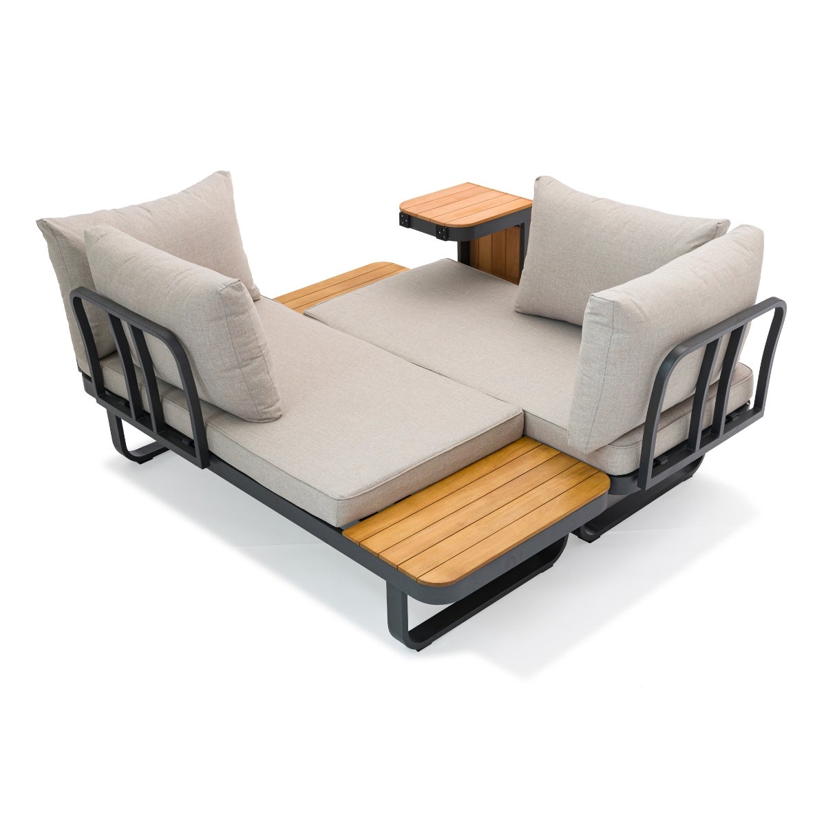 Samos Lounge Tuinset Taupe Aluminium Acacia Multi-Functioneel met Zitkussens en Tafel