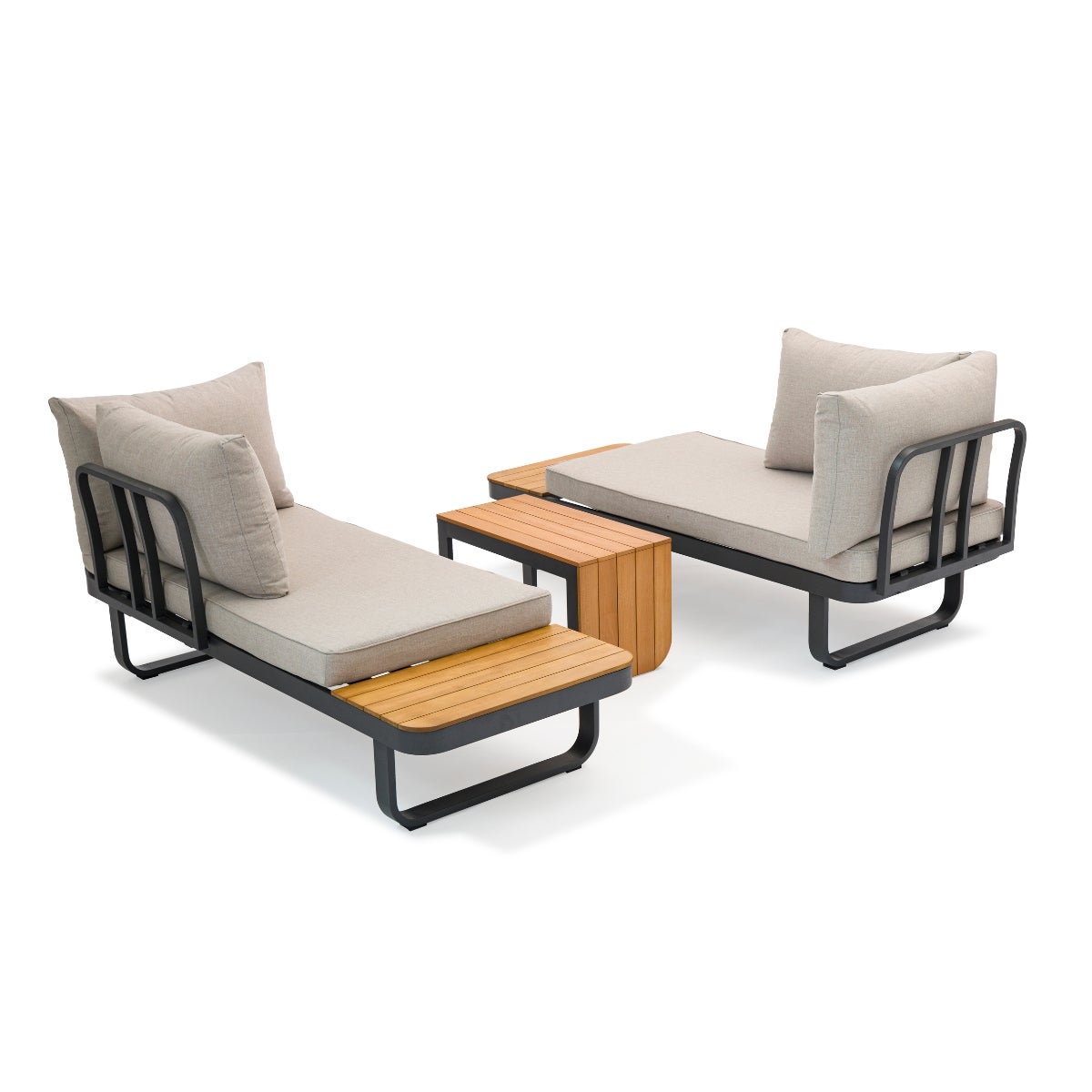 Samos Lounge Tuinset Taupe Aluminium Acacia Multi-Functioneel met Zitkussens en Tafel