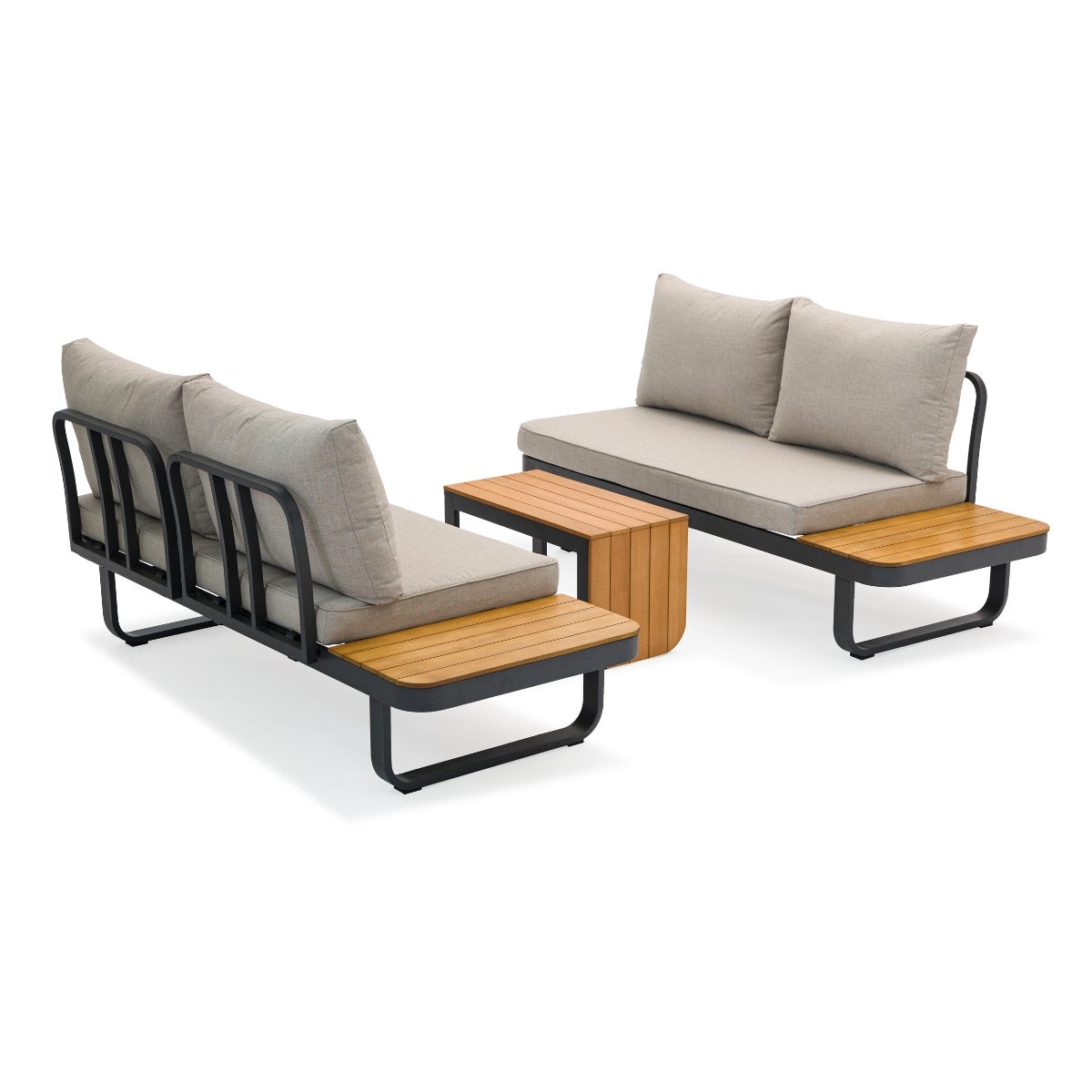 Samos Lounge Tuinset Taupe Aluminium Acacia Multi-Functioneel met Zitkussens en Tafel