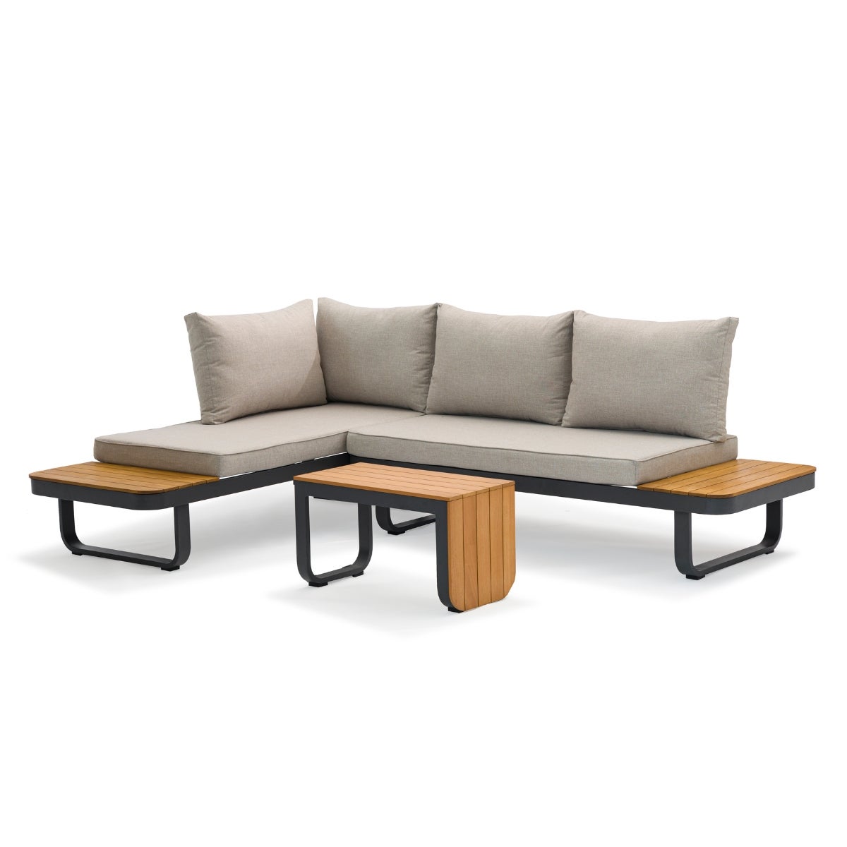 Samos Lounge Tuinset Taupe Aluminium Acacia Multi-Functioneel met Zitkussens en Tafel