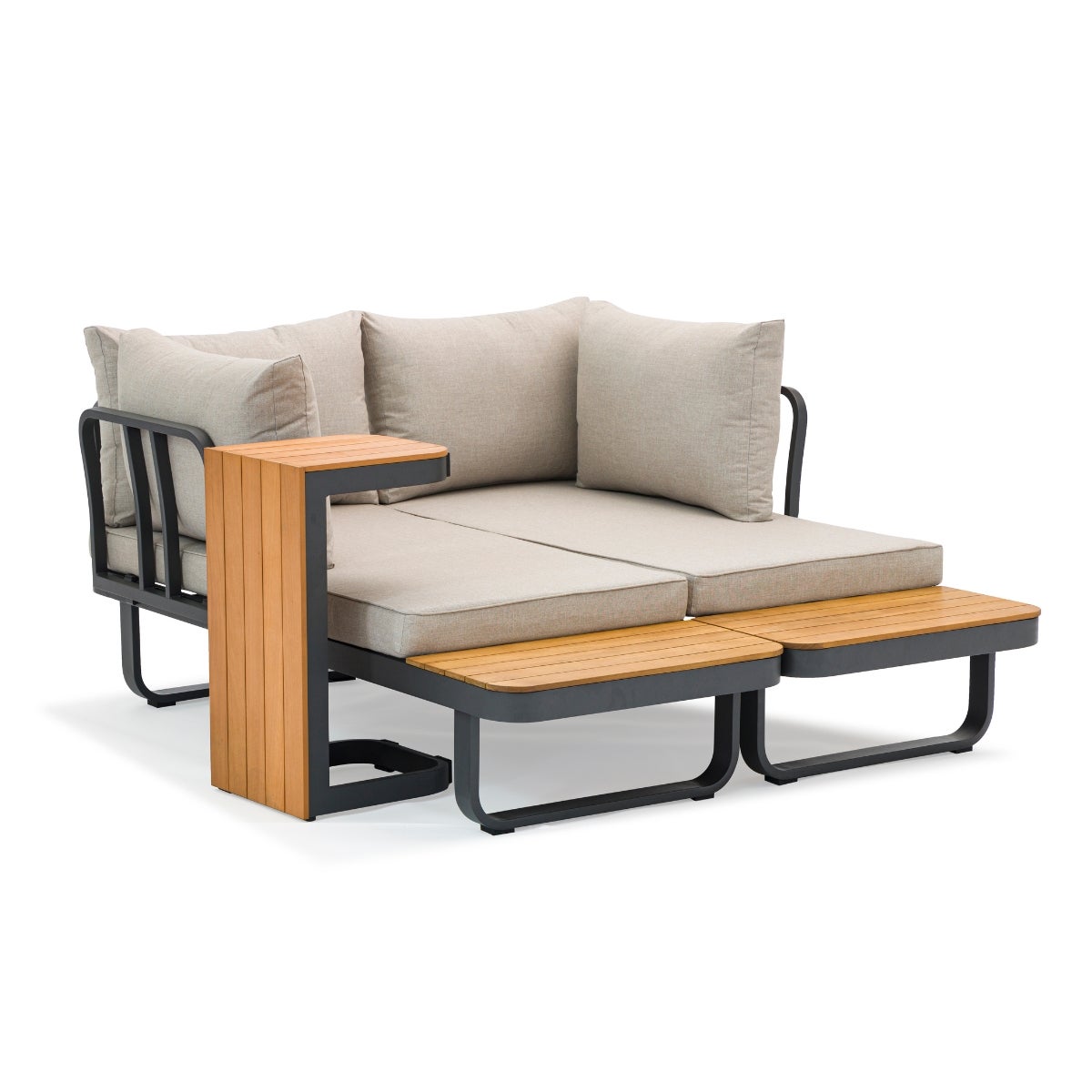 Samos Lounge Tuinset Taupe Aluminium Acacia Multi-Functioneel met Zitkussens en Tafel