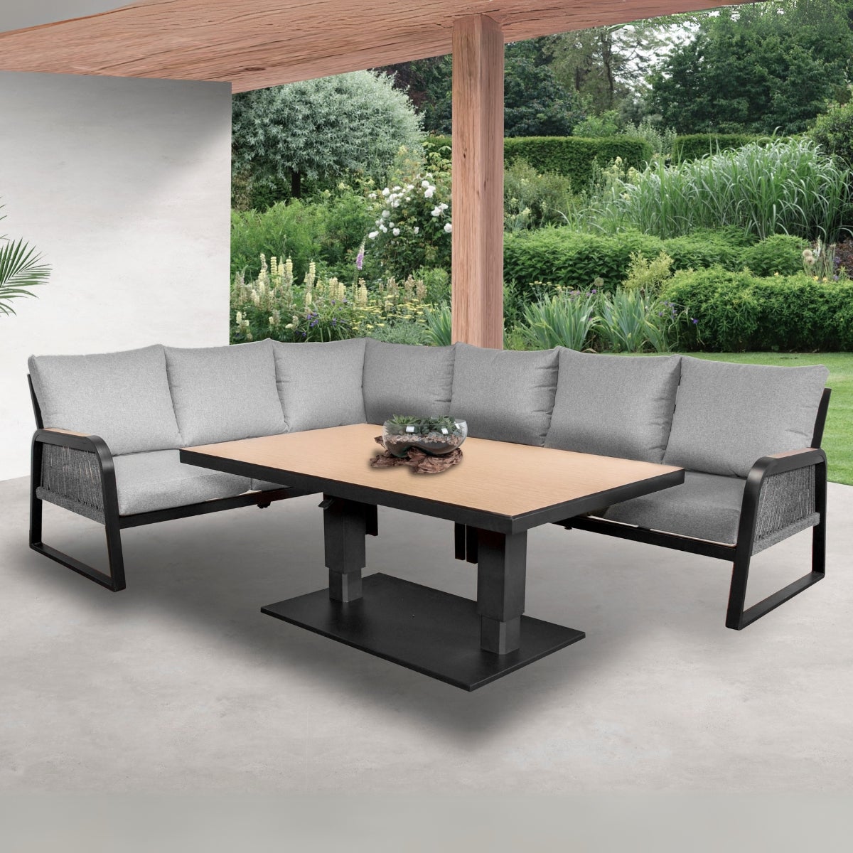 Toscane Hoekbank Loungeset Aluminium met Verstelbare Tafel en Kussens