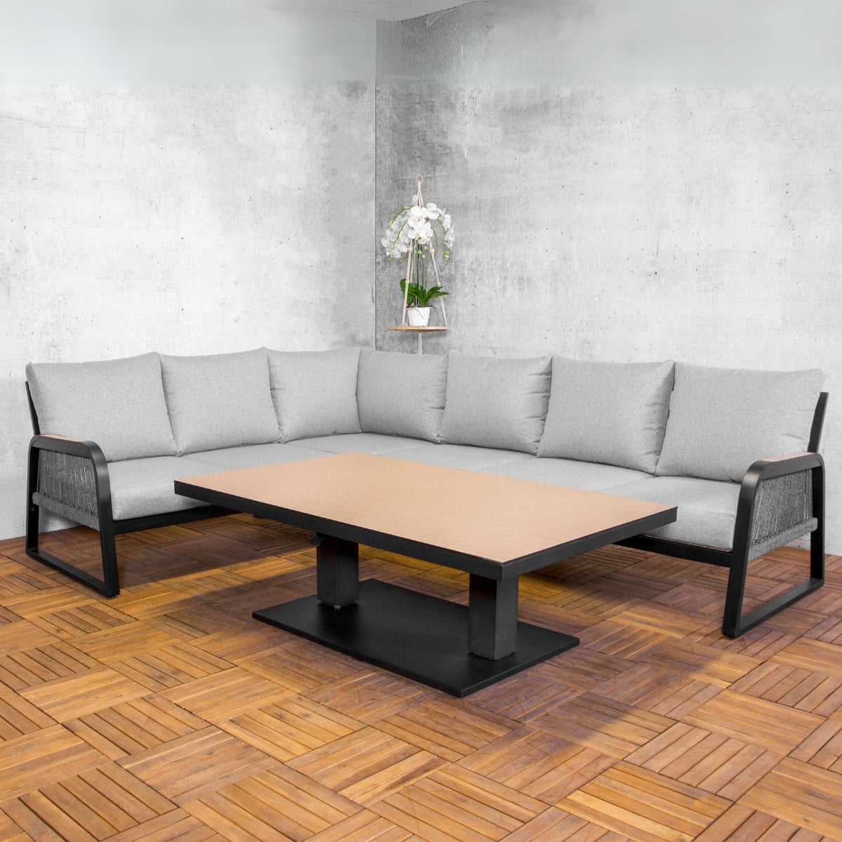 Toscane Hoekbank Loungeset Aluminium met Verstelbare Tafel en Kussens